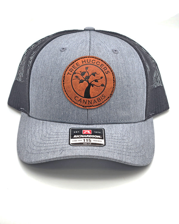 Tree Huggers Cannabis Leather Patch Snapback Hats - Black/Gray