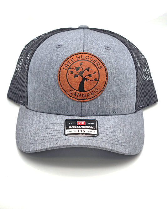 Tree Huggers Cannabis Leather Patch Snapback Hats - Black/Gray